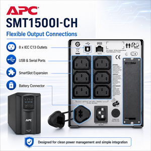 Schneider <span class=keywords><strong>APC</strong></span> SMT1500I-CH, onduleur intelligent de type tour, interactif en ligne, <span class=keywords><strong>1000W</strong></span>, 1500VA, série SMT - Product Image 4