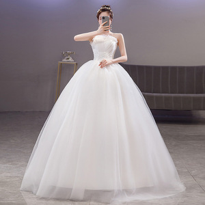 Nuovo Abito da Sposa Estivo Primaverile Stile Coreano Senza Spalline Taglie Forti Economico in Pizzo Bianco - Product Image 1