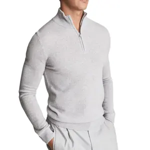 plus size custom mongolia 100% goat cashmere wool blend knit thick 1/4 half zip sweater for men homme