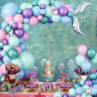 Decoración para Fiesta de Cumpleaños Infantil con Temática de Sirena, Globo de Aluminio con Forma de Cola de Sirena y Globo de Látex Morado, Juego de Guirnaldas de Globos para Fiesta