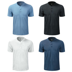 Nuevas Camisetas de Golf a Rayas Henley para <span class=keywords><strong>Hombre</strong></span>, Camisetas de Manga Corta que Absorben la Humedad y se Secan Rápidamente, Transpirables, de Nailon/Spandex, OEM - Product Image 1