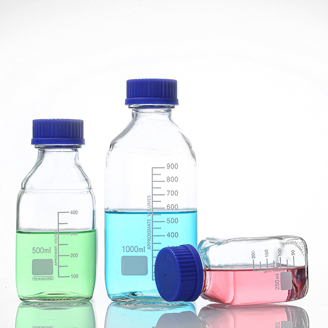 Square Shape Laboratory Chemistry Glass Reagent Bottle With GL45 Cap 100ml/250ml/500ml/1000ml Media Storage Packing Chemical Use