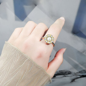 Pave Zircon Shell Pearl Rotating <b>Adjustable</b> <b>Ring</b> Copper Gold Plated Stress Relief Jewelry Factory Wholesale With Customized Logo - Product Image 2