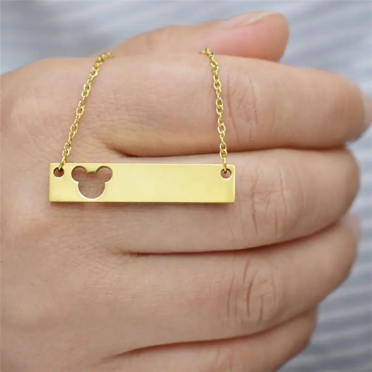 18K Vergulde Rvs Bar Hollow Out Custom Logo Cartoon Muis Tekens Ketting Minimalistische Sieraden Fabriek