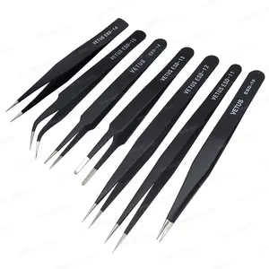 7pcs/Set VETUS ESD Anti Static Tweezers Stainless Steel Straight Tweezers for Electronics Cell Phone PCB SMD Repair Tool