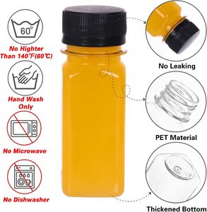 China Manufacture 2oz 60ml 100ml Juice <b>Bottles</b> <b>Plastic</b> French Square Shot <b>Bottle</b> for Lemon Apple Orange Juice - Product Image 4