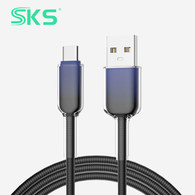 USB2.0 C to C Cable Transparent Gradient Nylon Braided Fast Charging for Android Phone