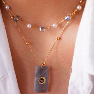 Nouveau design 2026 – Collier pendentif carré en pierre naturelle style vintage français, bijoux en acier inoxydable, vente en gros - Product Image 6