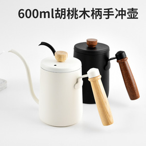 Bouilloire à café en acier inoxydable 304 avec poignée en bois de noyer, bec verseur col de cygne et couvercle - Product Image 4