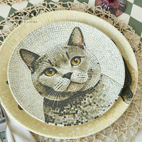 Assiette en céramique Joyye personnalisée de 6 pouces avec motif mosaïque chat, impression numérique, assiette photo personnalisée pour animal de compagnie, pour décoration intérieure et cadeau