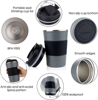 Offre Spéciale vente en gros 380ML 510ML tasses de voyage en acier inoxydable avec poignée en caoutchouc tasse à café isolée thermiquement peut avec couvercle LED