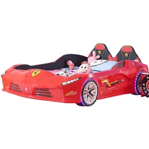 Full size Luxury car bed children solid wood fine ABS colorful led light comfortable kid bed super race car children bed