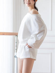 Aoyema-Conjunto de Sudadera y Pantalones Cortos para <span class=keywords><strong>Mujer</strong></span>, Ropa Personalizada de Manga Larga con Hombros Caídos, Gran Tamaño, 2 Piezas - Product Image 4