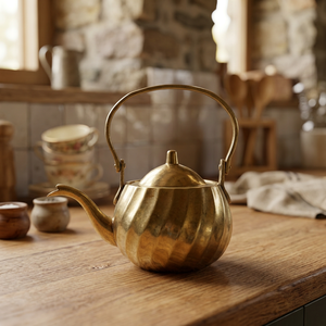 Théière vintage en laiton avec couvercle et poignée en métal - Product Image 2