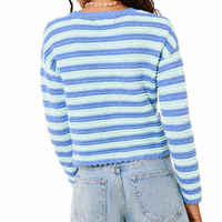 Pull tricoté rayé à col rond 100 % coton pour femme, style preppy décontracté à manches longues, vente en gros sur mesure