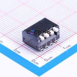 DSPV04LSGET DIP Switch SMD-8P,9x11.6mm Switch Piano Key Single Pole Single Throw 4 2.54mm - Product Image 1