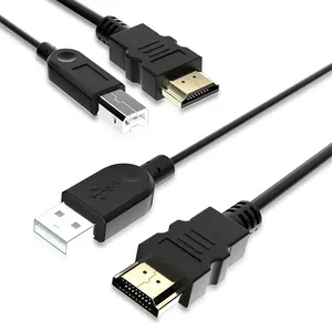 Kabel KVM kecepatan tinggi, 1.5m jantan ke jantan UltraHD HDMI HDCP 2.2 HDR10 USB-A ke USB-B 4k60hz kabel KVM HDMI ganda untuk buah