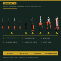 Kit d'outils de 100 pièces avec mallette de rangement en acier au carbone pour réparation domestique, électricien, pince, marteau, clé, personnalisable OEM