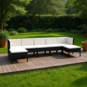 Set Lounge da Giardino Nero in Rattan, Arredamento da Esterno per 6 Persone, Design Contemporaneo - Product Image 2