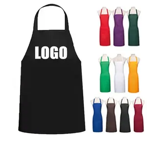 Wholesale Custom Logo Cooking Apron Kitchen Cleaning Polyester Cotton Fabric Custom Apron With Pockets