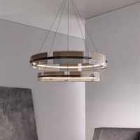 Lustre en aluminium noir avec anneaux, panneaux de verre ambré amovibles, bande LED intégrée, luminaire suspendu Halo, lampe de plafond pour salle à manger