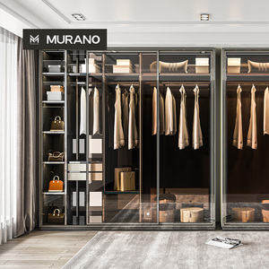 Armoire coulissante de luxe sur mesure avec porte en verre et éclairage LED, design multifonctionnel - Product Image 1