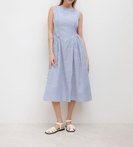 Abito Midi <span class=keywords><strong>a</strong></span> <span class=keywords><strong>Righe</strong></span> <span class=keywords><strong>Blu</strong></span> <span class=keywords><strong>e</strong></span> Bianche Senza Maniche per Donna, <span class=keywords><strong>Vestito</strong></span> Estivo Casual con Scollo <span class=keywords><strong>a</strong></span> Barca <span class=keywords><strong>e</strong></span> Linea ad <span class=keywords><strong>A</strong></span> per Signore - Product Image 1