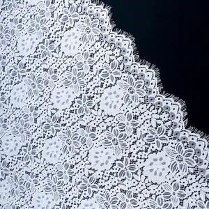 Factory Price 154Cm Width Organdy Embroidery Lace Fabric Luxurious White Chinlon Eyelash Venice Lace Fabric