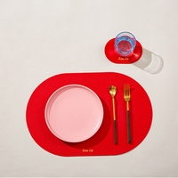 Napperon à deux côtés en cuir PU de style nordique ensemble de sous-verre tapis de Table à manger de forme ovale isolation sous-verre pour boisson hôtel