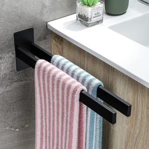 Porte-serviettes double mural moderne pour salle de bain d'hôtel, en acier inoxydable noir mat avec crochet, design 3D, 39 cm, <span class=keywords><strong>Homedec</strong></span> - Product Image 2