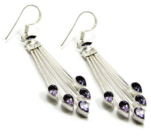 Pendientes de diseño único, piedras preciosas de amatista púrpura, pendientes largos hechos a mano de plata de ley pura, pendientes de gota de piedra púrpura para mujer - Product Image 3