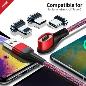 Câble de USB-C magnétique à 90 degrés Coude 3 en 1 Charge rapide pour iPhone Samsung Xiaomi Téléphones mobiles Câbles de données Genre