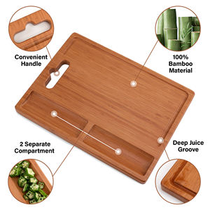Tabla de cortar de madera de bambú grande, tabla de charcutería de queso de cocina rectangular, 2 compartimentos integrados, ranuras de jugo, bloque de carnicero - Product Image 2