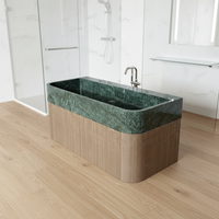 Meuble de salle de bain intégré en marbre naturel vert indien sculpté avec lavabo, surface lisse et bords arrondis (R-Corner) – Direct Usine