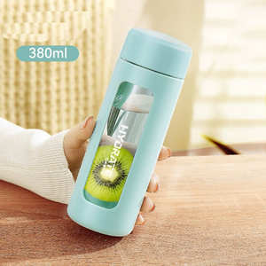 Bouteille d'eau en verre borosilicate haute qualité couleur personnalisée avec infuseur à thé, anti-fuite, 380 ml, design minimaliste pour les sports <span class=keywords><strong>de</strong></span> plein air - Product Image 6