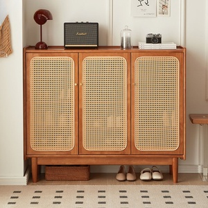 <span class=keywords><strong>Zapatero</strong></span> moderno de madera maciza con puerta de ratán <span class=keywords><strong>Color</strong></span> cereza muebles de sala de estar para apartamento pequeño almacenamiento en el hogar - Product Image 3