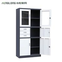 Armoire de classement en acier moderne 4 portes, 3 tiroirs, avec serrure à clé réglable, écologique, très vendue pour la maison, le bureau, l'école, l'hôpital