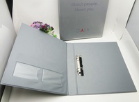 Carpeta de anillas A4 D de cuero PVC gris para oficina con logotipo personalizado para documentos, suministros de papelería, carpeta de archivos