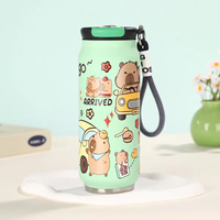 Botella de Agua Aislada de Acero Inoxidable, Recta, con Diseño de Dibujos Animados, Portátil, con Pajita, 500 ml, Mantiene la Temperatura de 6 a 12 Horas