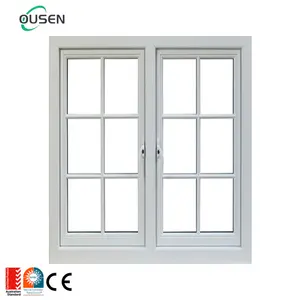 Diseño europeo UPVC ventanas doble acristalamiento columpio PVC ventana abatible