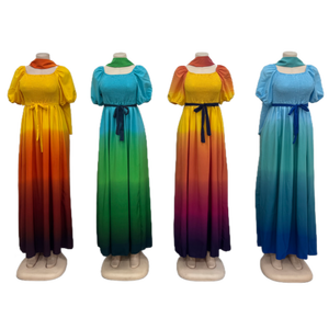 Nouvelle Robe d'été décontractée pour femme, plissée, à volants superposés, couleur dégradée, coupe ample et élégante, à manches courtes - Product Image 1