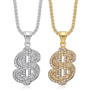 สร้อยคอจี้รูปสัญลักษณ์ดอลลาร์ ประดับเพชร ชุบทอง สแตนเลส สไตล์ฮิปฮอปแบบใหม่ - Product Image 3