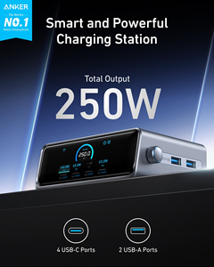 Chargeur Anker Prime 250W GaNPrime 6 ports, chargeur <span class=keywords><strong>rapide</strong></span> de bureau, 4 USB-C, 2 USB-A, écran numérique intelligent pour MacBook, ordinateur portable, iPhone - Product Image 5