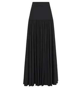 新的时尚经典的黑色时尚短裙黑色罗莎褶皱府绸长荷叶边装饰裙子