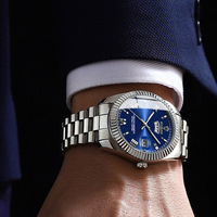 Montre de luxe pour homme d'affaires, lunette cannelée, index en cristal, fenêtre de date unique, en acier inoxydable, étanche