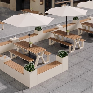 Juego de muebles de exterior de madera y plástico integrado de diseño moderno, paraguas cuadrado, Red de ocio, uso en tienda de té con leche para patios de parques - Product Image 2