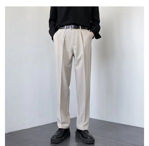 <span class=keywords><strong>Pantalon</strong></span> de <span class=keywords><strong>costume</strong></span> à jambes larges pour hommes, style coréen, coupe ample, jambe droite, blanc, décontracté, printemps-automne - Product Image 3