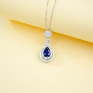 Pendentif goutte d'eau en saphir de qualité supérieure plaqué rhodium argent 925, chaîne de clavicule de luxe, bijoux de mariage tendance - Product Image 4