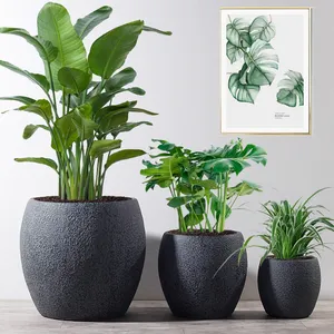 Estilo simples Clay Plant Pot grandes plantadores para plantas de interior Vasos redondos Outdoor Garden Pots & Planters