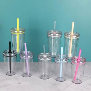Wholesale 16oz Plastic Cup with Straw PS Material Ins Hot Selling Coffee Cup Portable Drinking Cup Custom Logo - Product Image 1